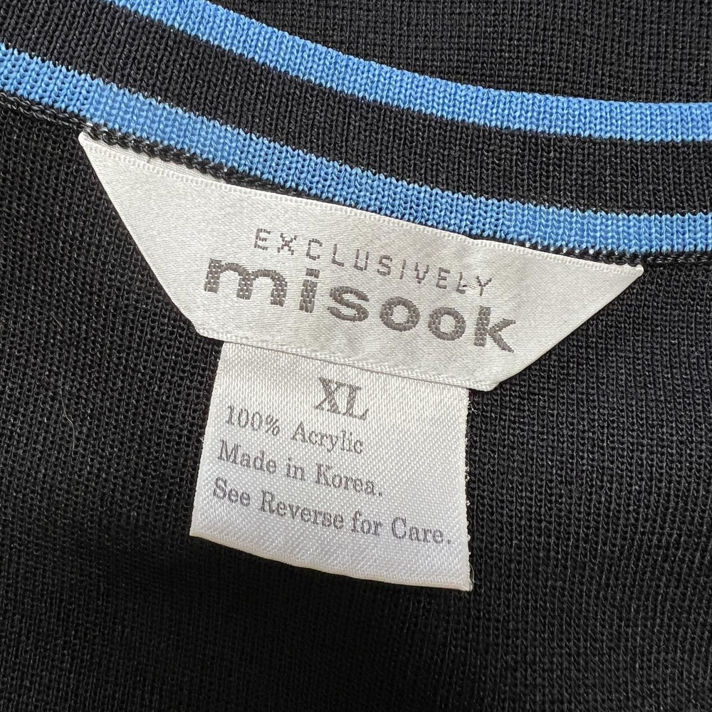 Misook Tank Top Womens XL Black Knit Scoop Neck Blue Trim Sleeveless Minimalist - Picture 6 of 6